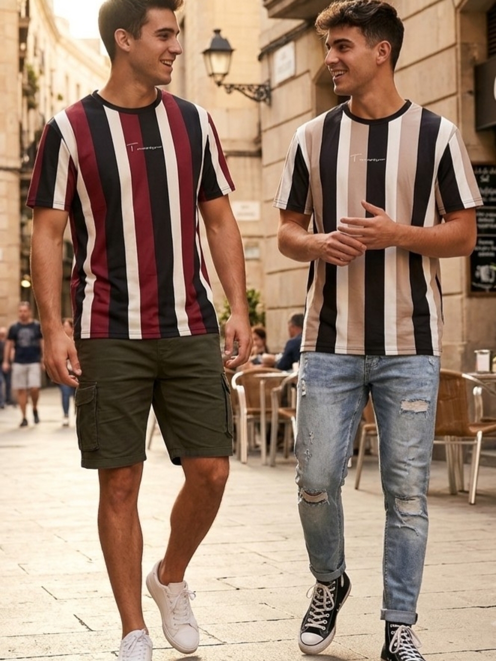 SHEIN Striped Short Sleeve Tee in Burgundy & Beige Pack X 2 Size Large